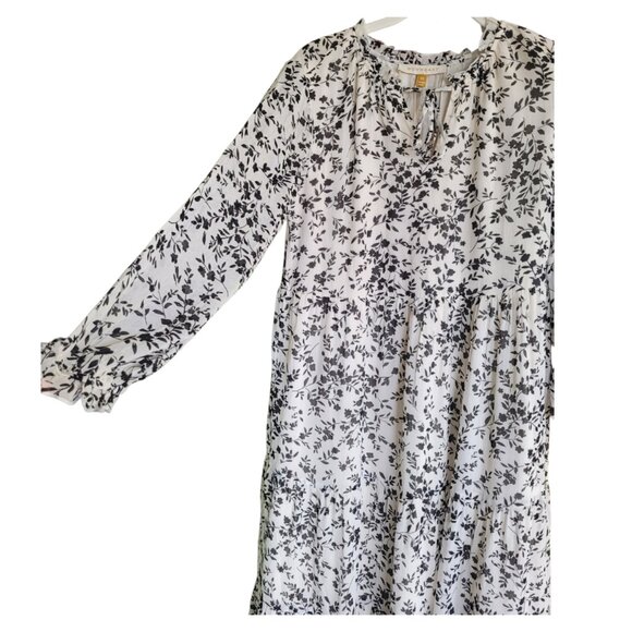 DownEast Mimi Dress XS White Black Floral Prairie Midi Boho Tiered Rayon NWT - Picture 5 of 15